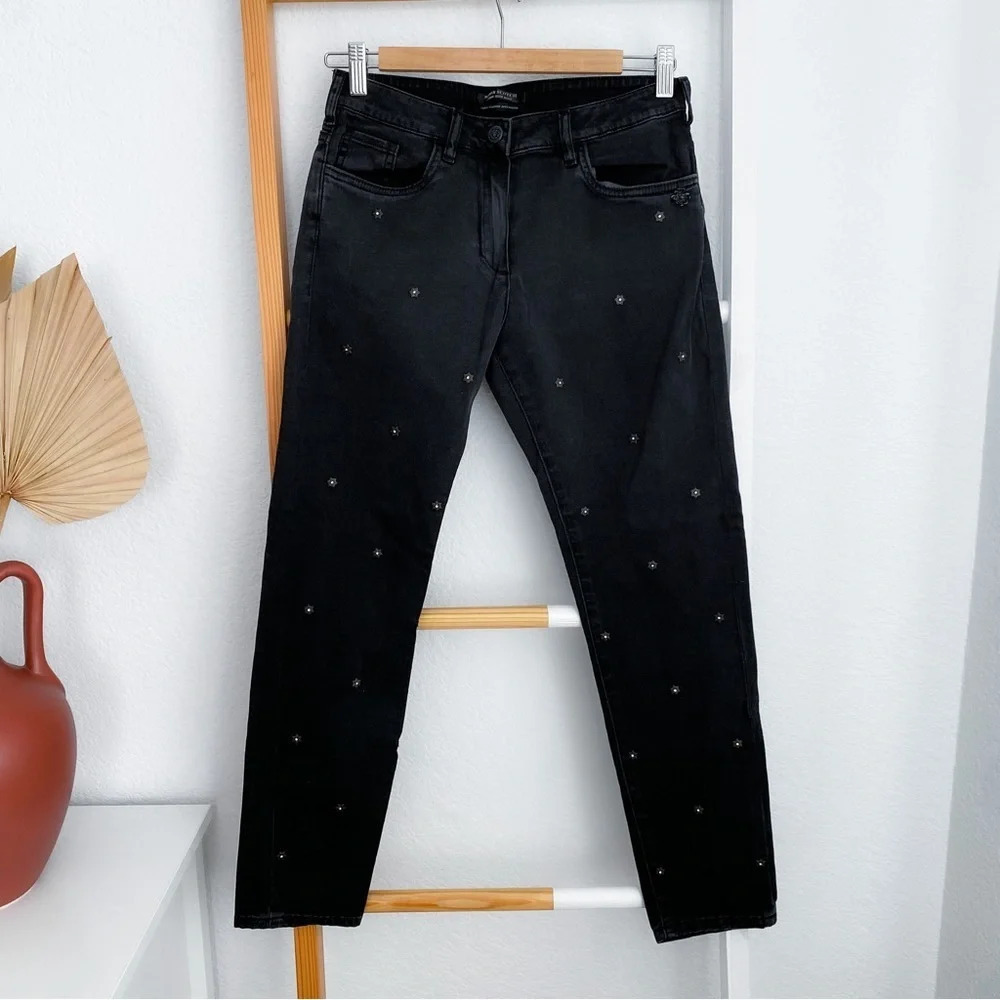 Scotch and Soda Petit Ami Slim Boyfriend Jeans Star Jewel Bling Gray Black 25